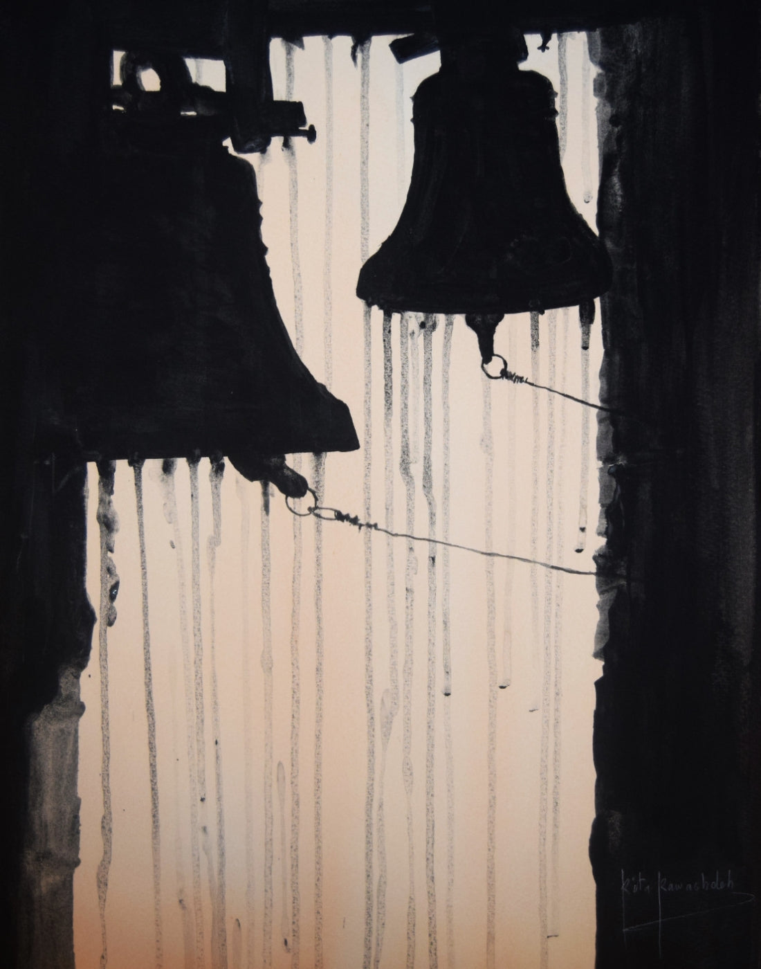 Silhouette of two bells against a light background by Rita Rawashdeh